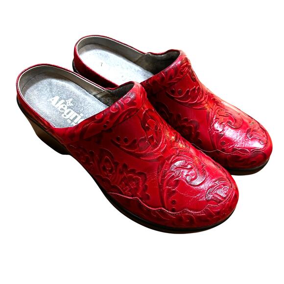 Alegria red embossed leather clogs comfort platform slip on shoes US size 7M - Picture 11 of 11